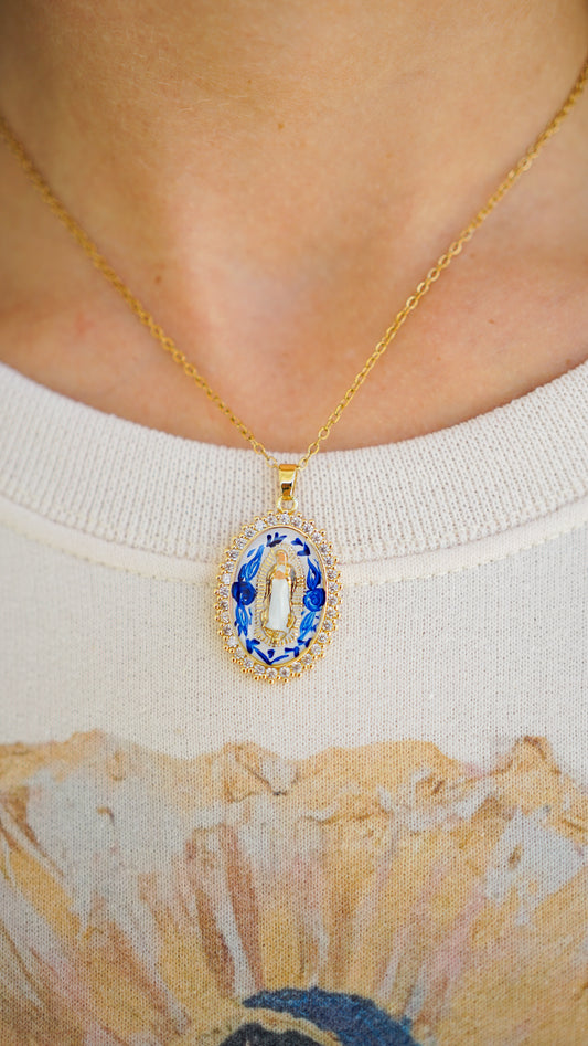 Mary In Blue China Necklace