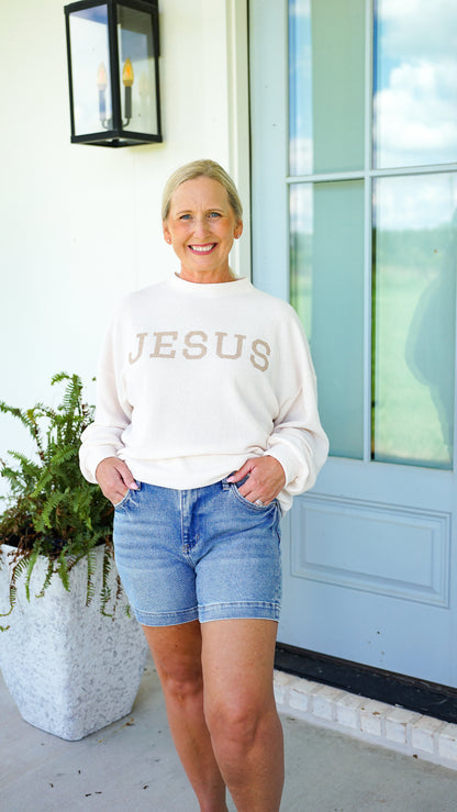 Sit With God Denim Shorts