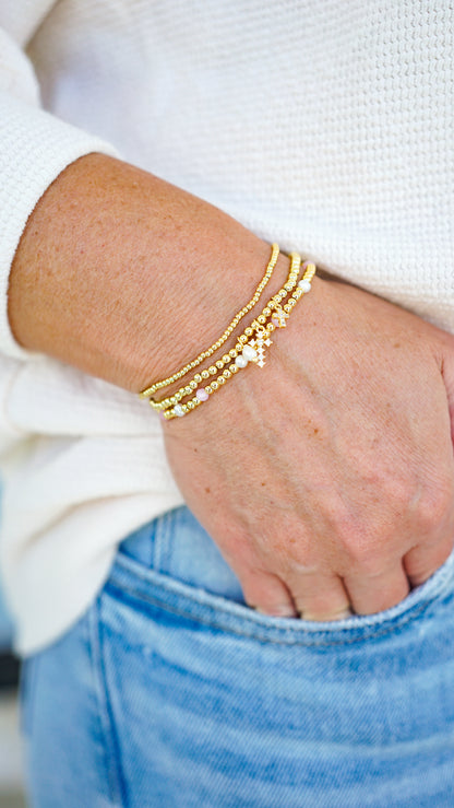 Gold and Pink Beaded Bracelet