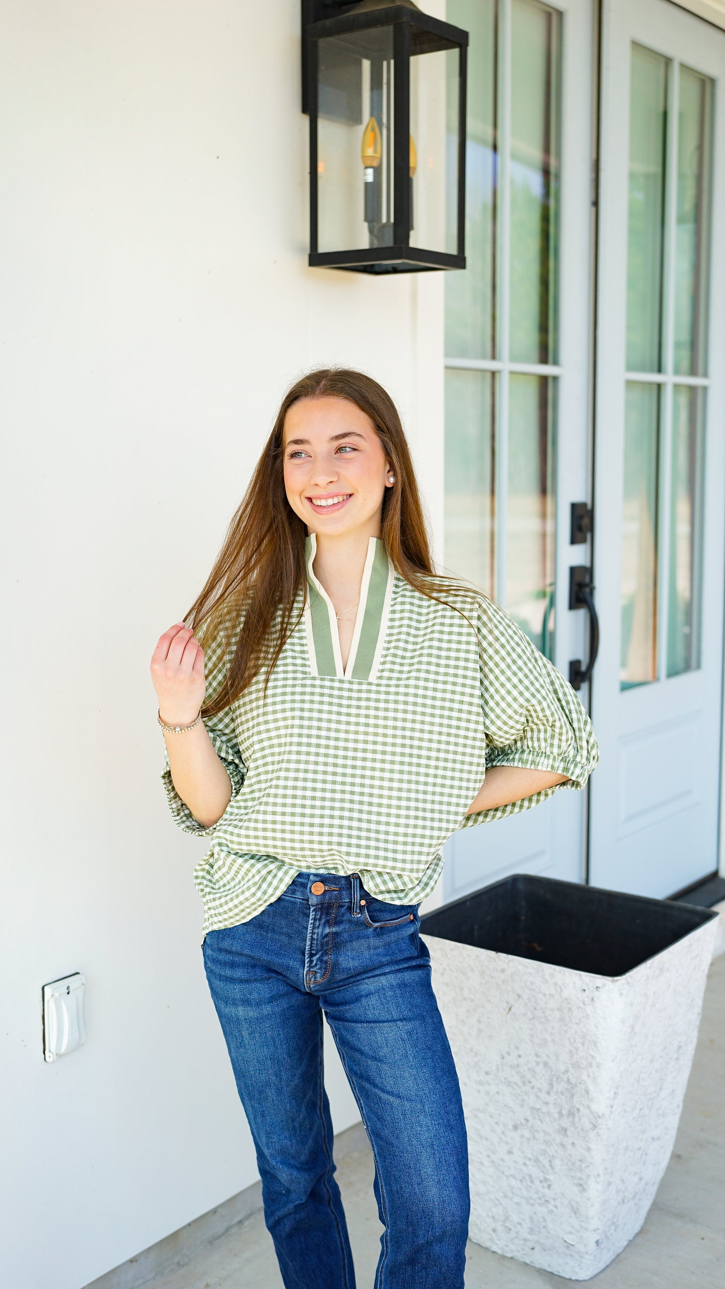 Grateful In Gingham Olive Top