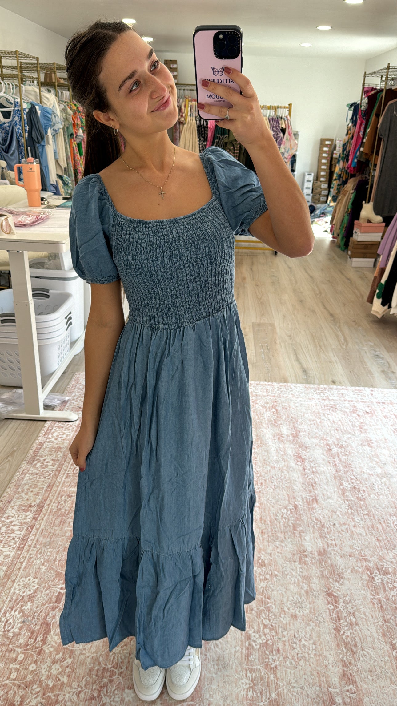 Denim Twirl Midi Dress