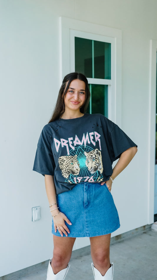 Dreamer Distressed Black Tee