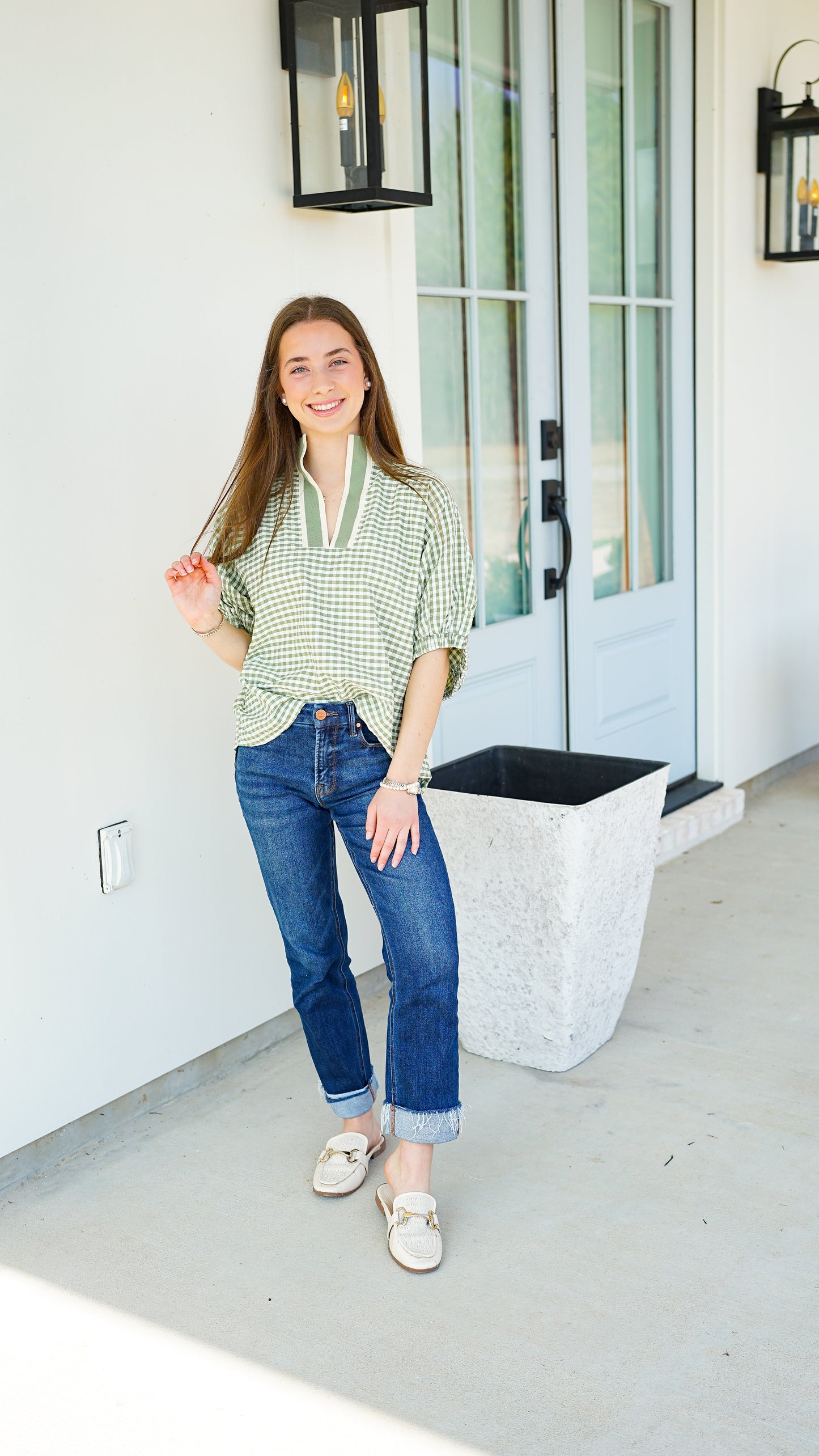 Grateful In Gingham Olive Top