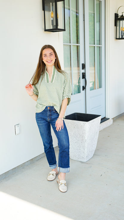 Grateful In Gingham Olive Top