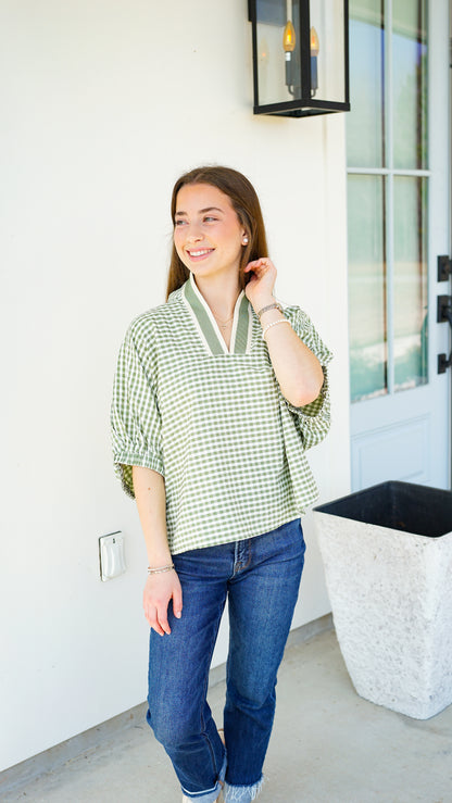 Grateful In Gingham Olive Top