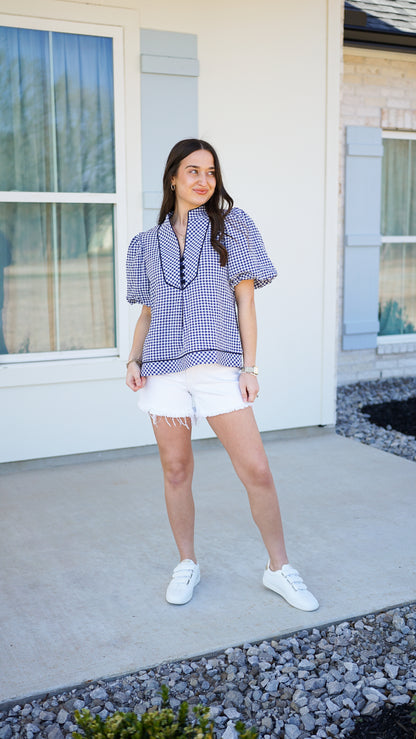 Gorgeous Gingham Navy Top