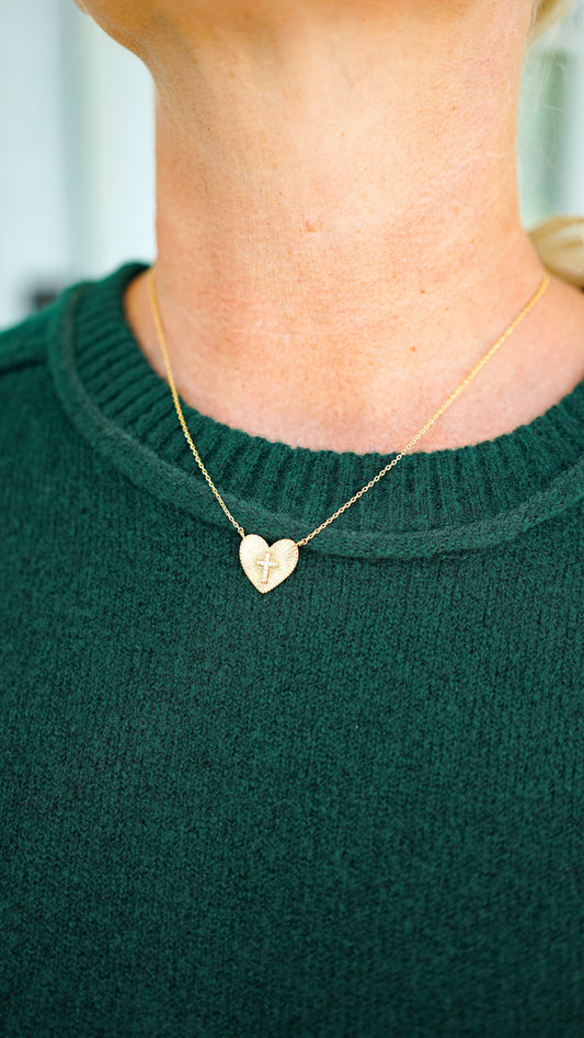 Gold Heart Cross Necklace