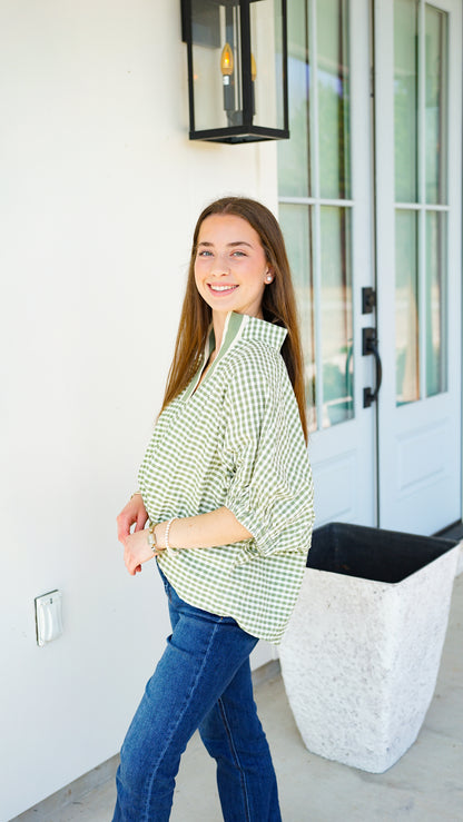 Grateful In Gingham Olive Top