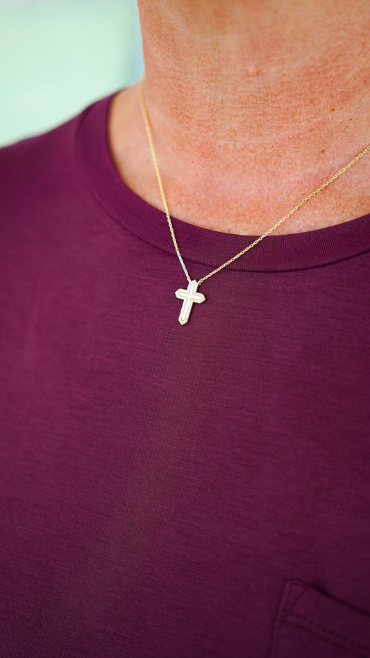 Gold Pearl Cross Necklace